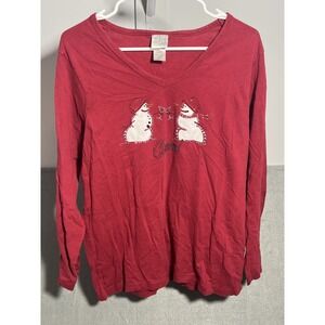 EVE Women's 1X Plus Red Snowman Rhinestone V-Neck Long Sleeve Christmas Top